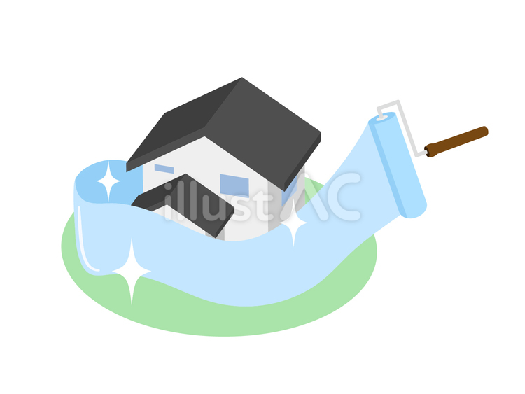 住宅の外壁塗装や防水塗装をしているところイラスト - No: 23364506 ...